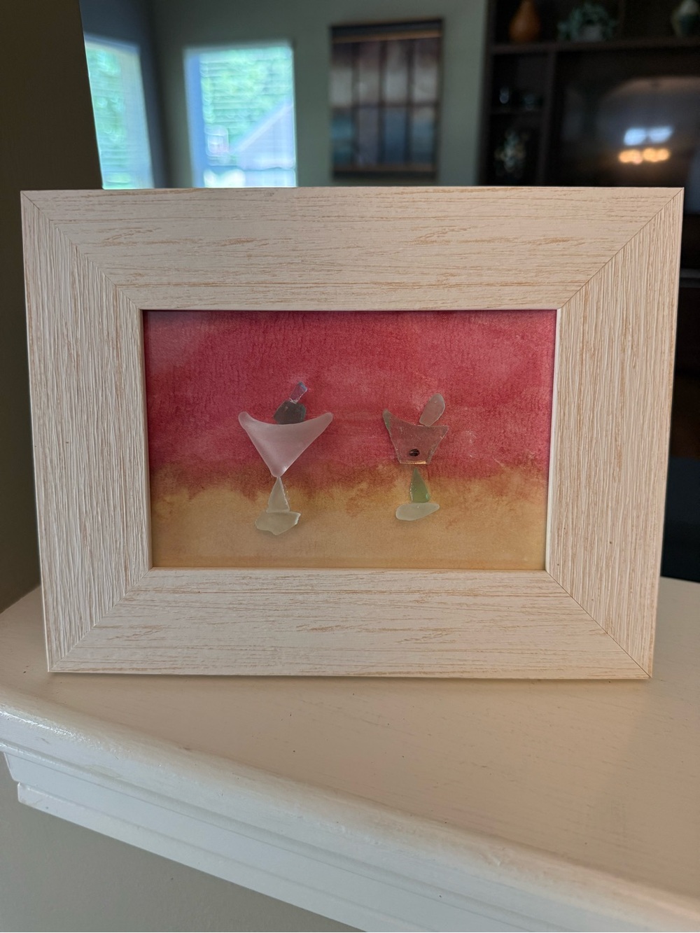 Hand Crafted Pink and Beige Seaglass Martini Cocktail Art